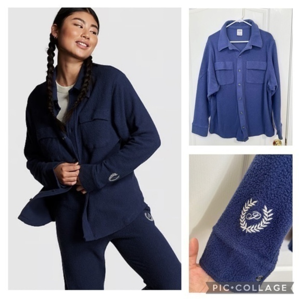PINK Reverse Fleece Shacket blue size L